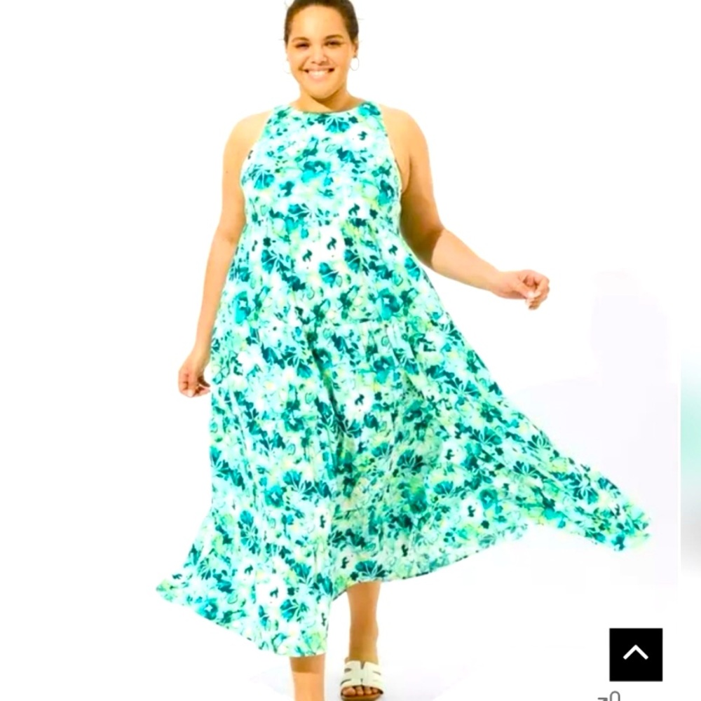 Torrid Green and White Halter Maxi Dress